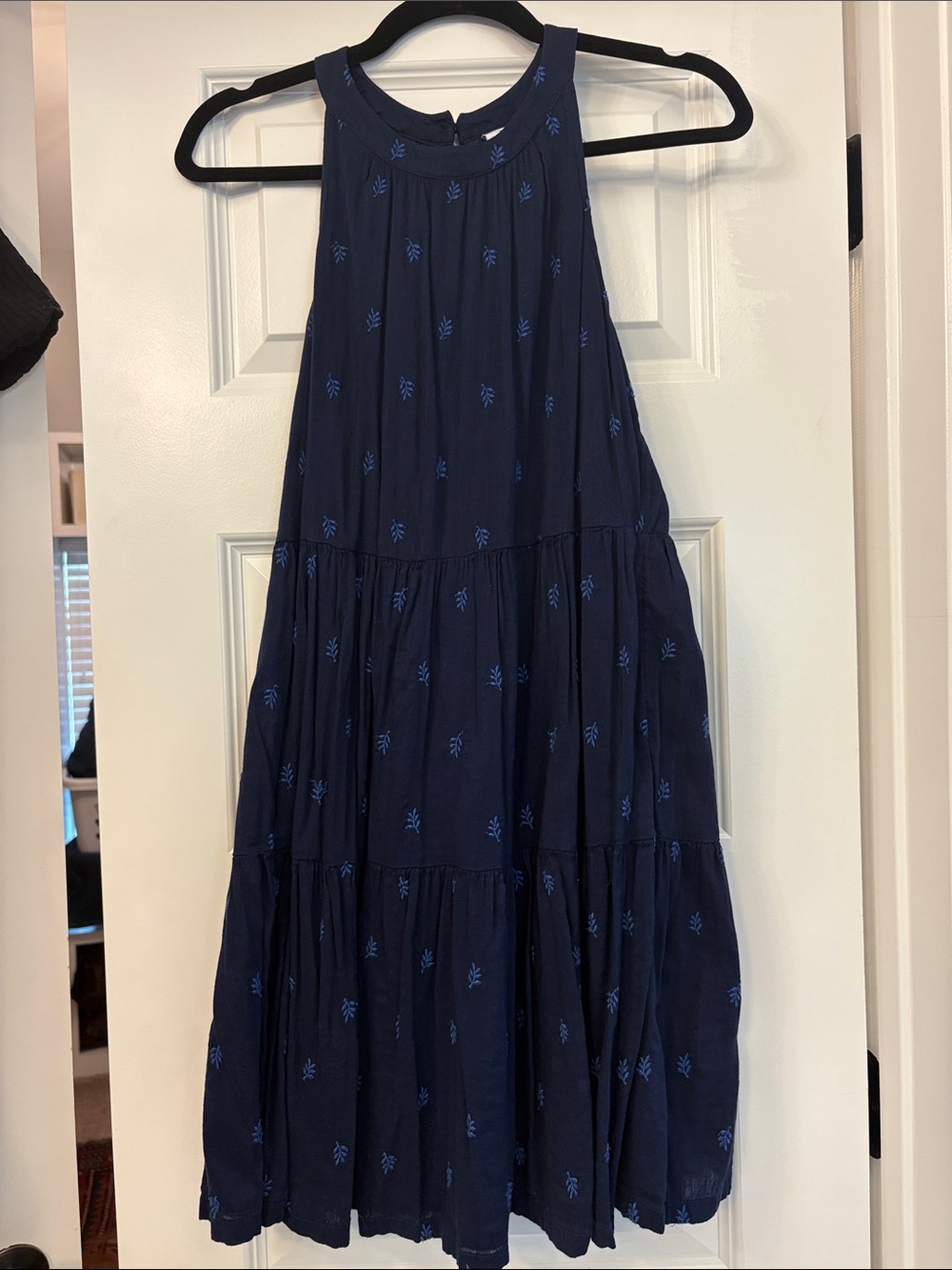 Navy Blue Tiered Embroidered Dress